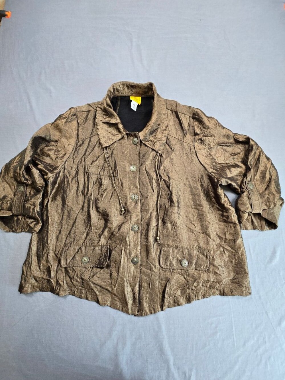 Ruby Rd 20W Blouse Button Front Bronze Textured Metallic Long Sleeve